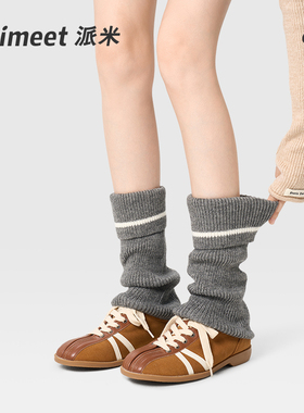 PRIMEET/派米灰色袜套女春夏中筒袜条纹针织堆堆袜冬季款长袜腿套