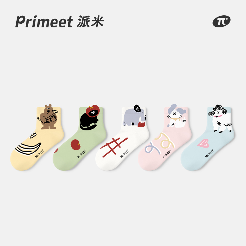 PRIMEET/派米袜子女夏季短袜卡通萌趣浅口运动袜春秋潮流凸凸