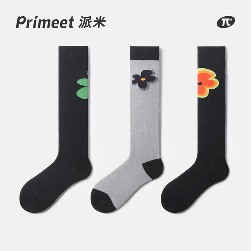 primeet创意花朵学院风小腿袜