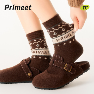 派米美拉德咖色羊毛袜子女秋冬加厚保暖中筒袜配勃肯鞋堆堆袜长袜
