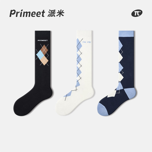 PRIMEET/派米派米学院风袜子女春夏长筒袜日系菱格英伦小腿袜春夏