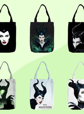 Maleficent 沉睡魔咒2 黑魔后 购物袋印花帆布单肩包手提拎包袋子