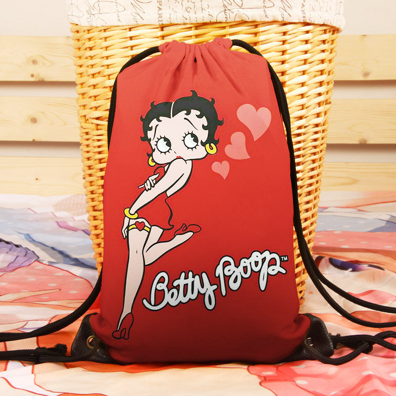 betty boop 贝蒂娃娃 帆布背包袋抽绳束口袋 可爱运动学生背包包