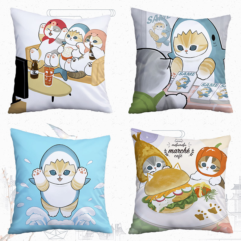 Mofusand鲨鱼猫猫猫福珊迪抱枕方枕卧室客厅细毛绒靠垫沙发小枕头