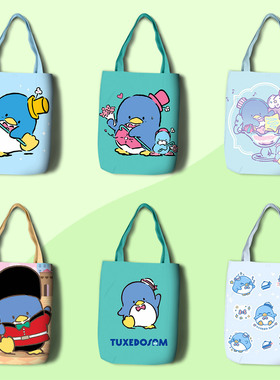Tuxedosam 山姆企鹅 购物袋 可爱卡通周边印花帆布单肩包手提拎包