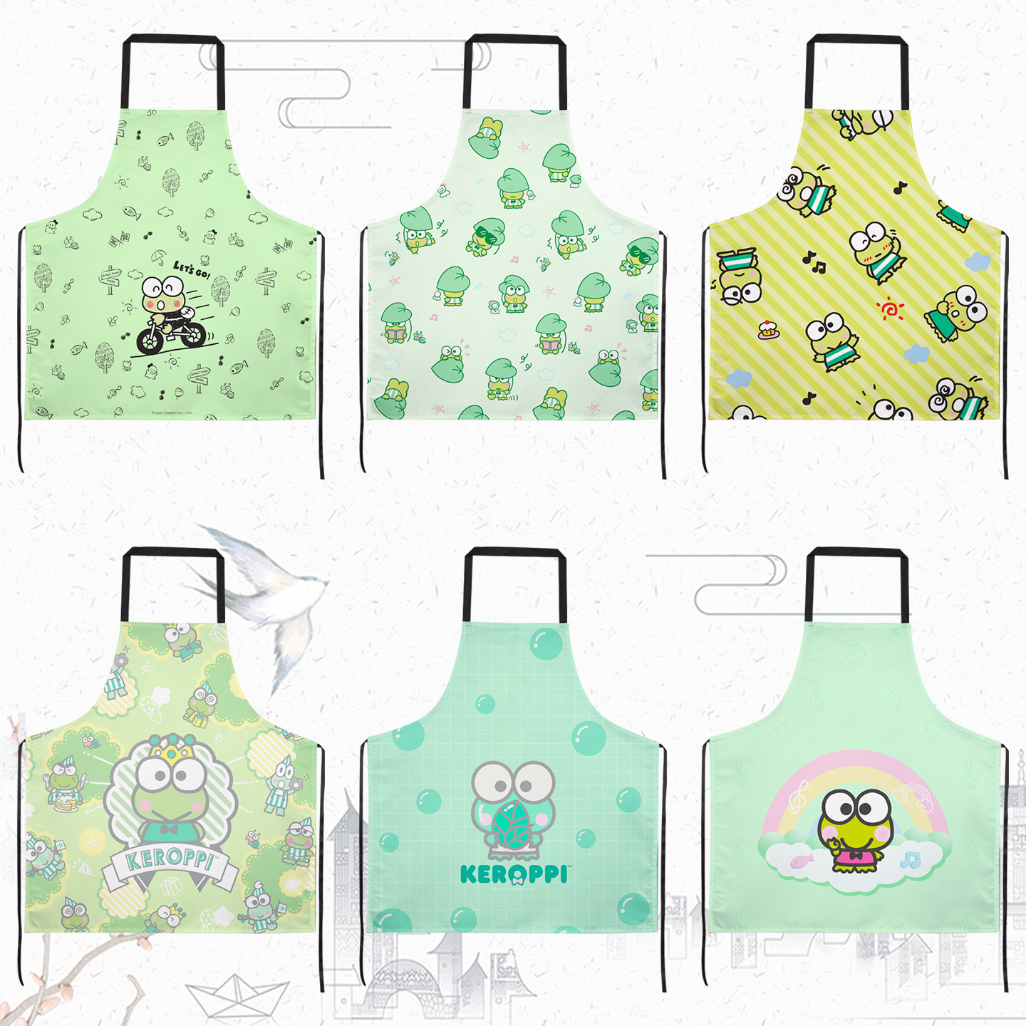 Keroppi 大眼蛙可洛比周边围裙家用厨房防水大人做饭防油污工作服