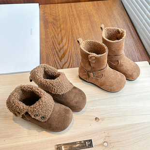 女孩靴子女宝软底两穿棉靴 新款 韩版 女童加绒美拉德中筒靴2025冬季