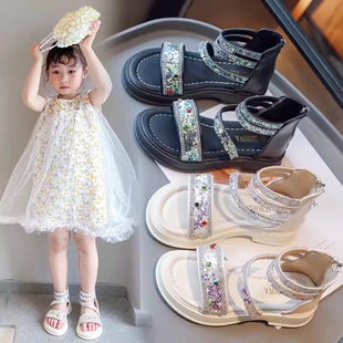 新款 女童凉鞋 2024年夏季 水晶鞋 小女孩中大童罗马凉鞋 儿童平底时尚