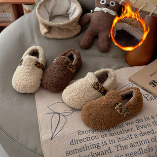 儿童毛毛鞋2025冬季新款外穿保暖鞋女童加绒豆豆鞋子宝宝二棉鞋子