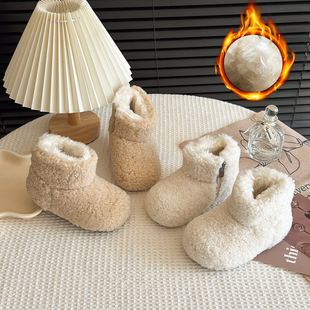 子加绒短靴保暖大棉小女孩宝宝棉靴 毛毛鞋 女童雪地靴2025冬季 新款