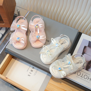 儿童凉鞋2025夏时尚沙滩鞋韩版女童彩钻公主蝴蝶结软底仙女风鞋子
