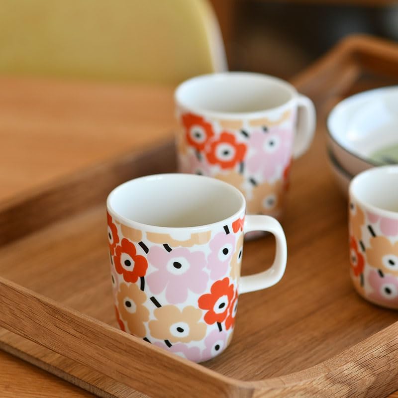 Marimekko Pikkuinen Unikko日本限定樱粉橙小花手握马克杯圆盘