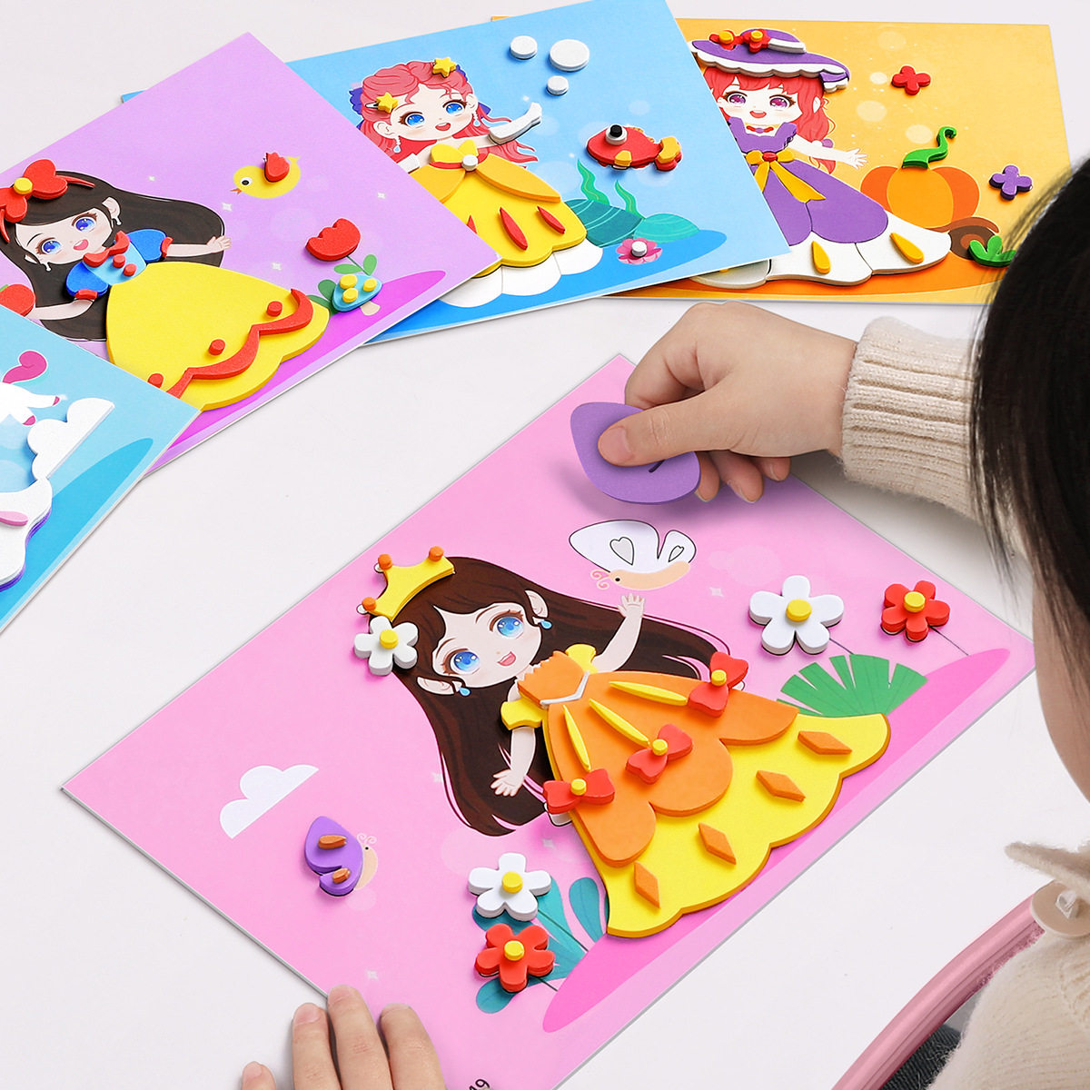 儿童手工diy立体粘贴画3d幼儿园制作材料包女孩子益智玩具贴纸eva