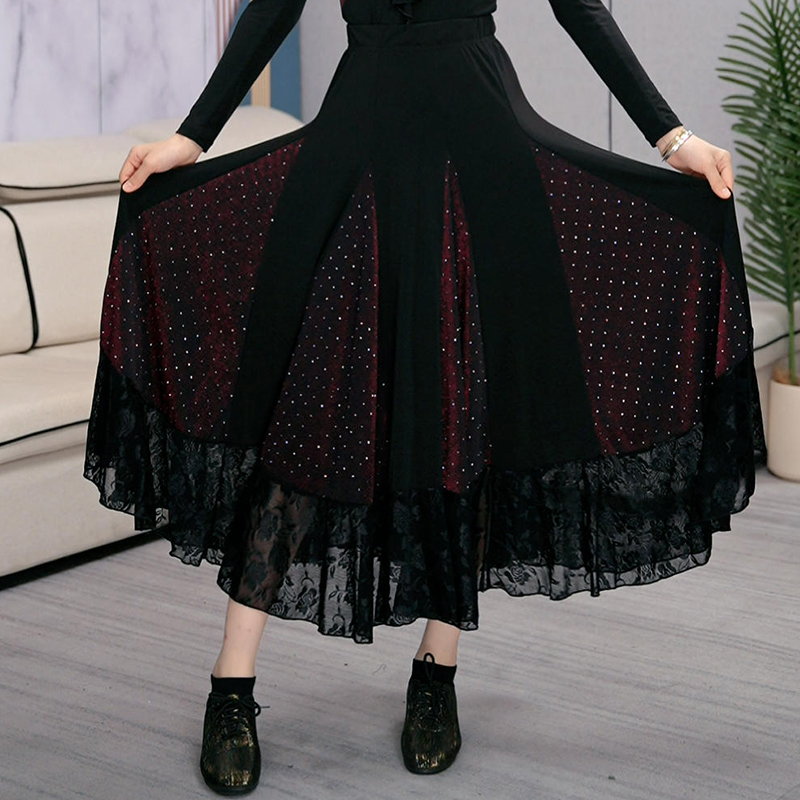 新款华尔兹舞裙摩登舞大摆裙半身裙成人女交谊舞裙时尚秋冬