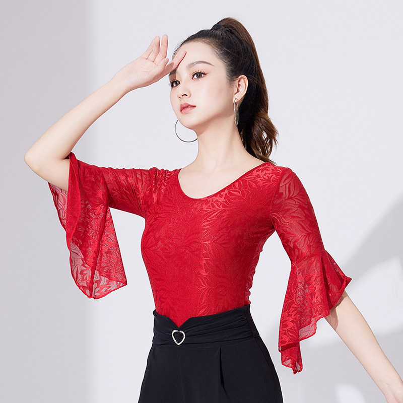 纤芸拉丁舞新款上衣女成人跳国标舞上装摩登舞练功练习演出舞蹈服