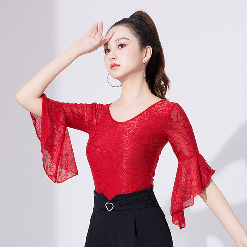 纤芸拉丁舞新款上衣女成人跳国标舞上装摩登舞练功练习演出舞蹈服
