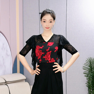 玫瑰蕾丝时尚气质摩登交谊舞服