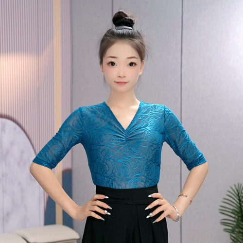0新款2025时尚拉丁舞摩登舞服交谊舞国标练功服爆款跳舞服上衣女