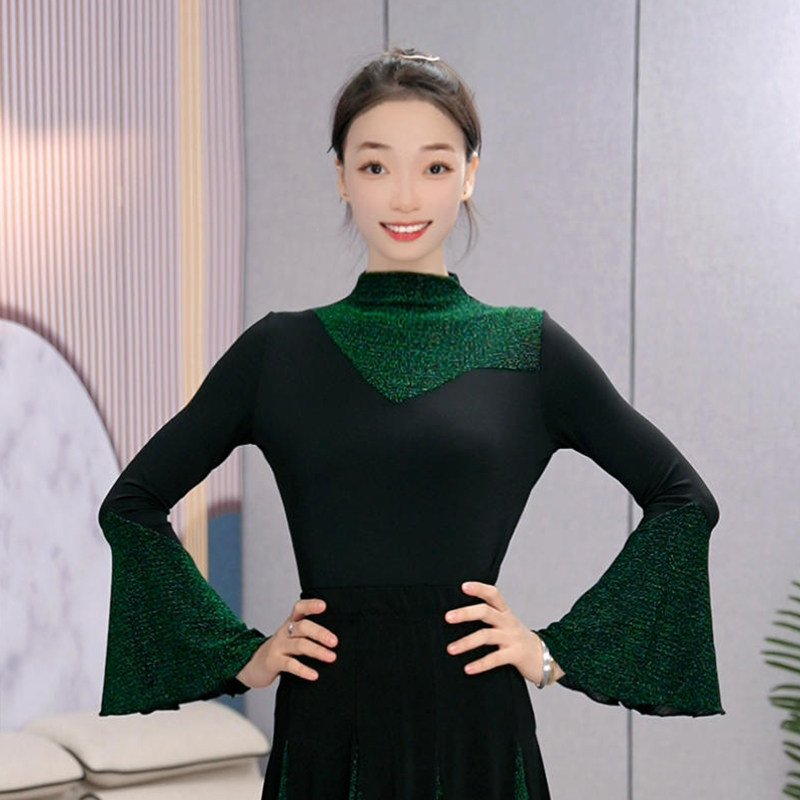 时尚摩登舞蹈服成人女款小高领优雅贵气拉丁舞交际舞练功服长袖款,运动/瑜伽/健身/球迷用品,摩登舞上装,淘宝优惠券,粉丝福利购,淘宝优惠卷