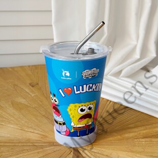 适配瑞幸咖啡联名海绵宝宝pp杯特大冰杯注塑杯 配件密封吸管杯盖