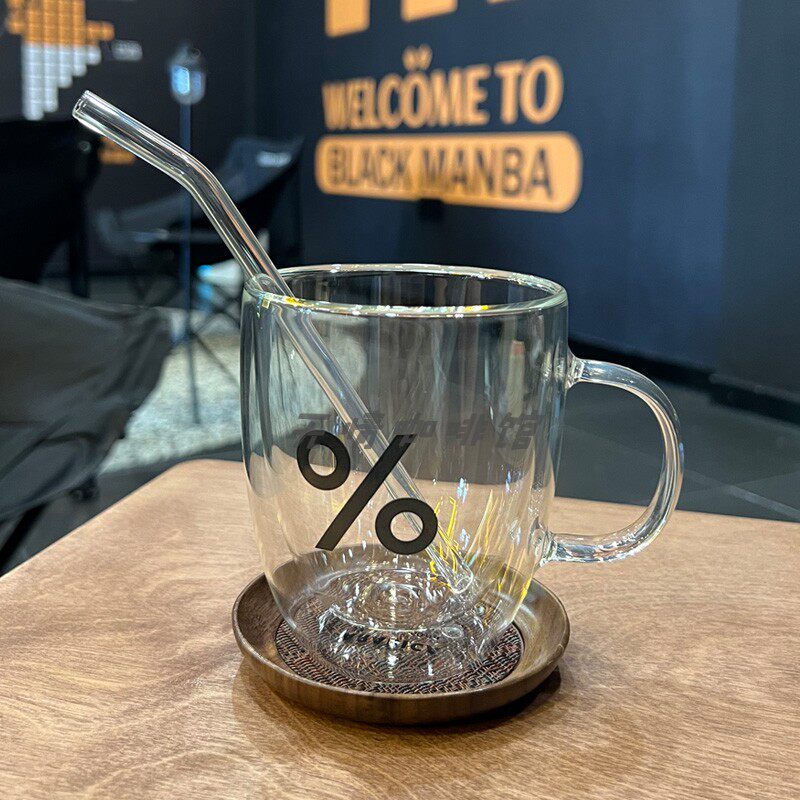 同款阿拉比卡Arabica%百分号真空耐热双层玻璃杯马克杯咖啡杯水杯图片