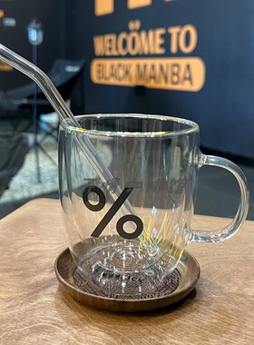 同款阿拉比卡Arabica%百分号真空耐热双层玻璃杯马克杯咖啡杯水杯