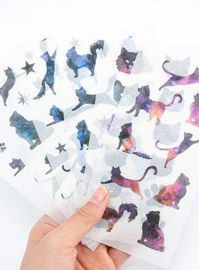 创意卡通猫咪和纸贴纸半透明手帐日记装饰贴画梦幻星空猫可爱手账