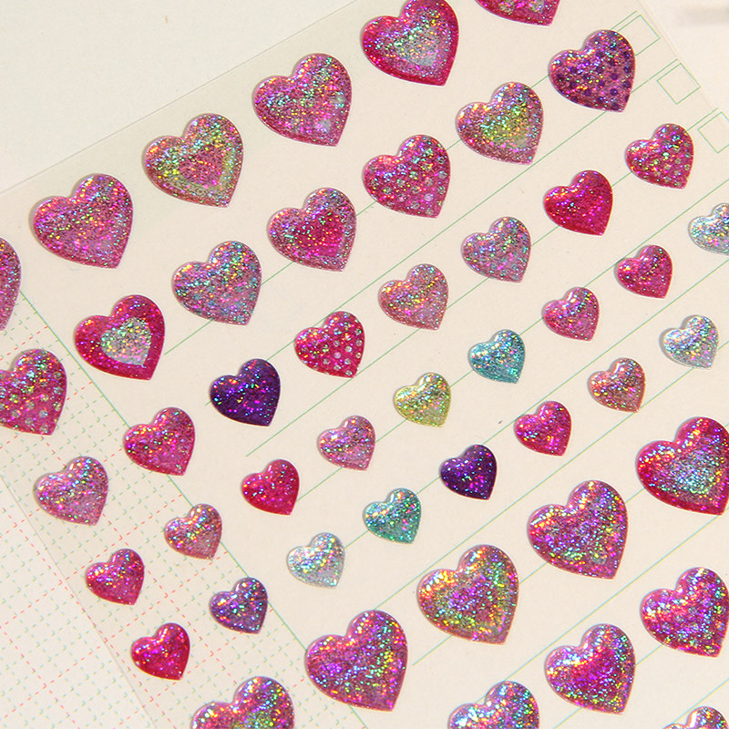 韩国水晶贴纸炫彩爱心星星立体滴胶手账手机壳装饰贴画儿童粘贴纸