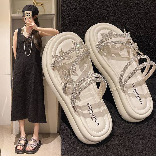 平底露趾一字拖鞋女鞋子夏季外穿年懒人舒适软底沙滩凉拖凉鞋厚底