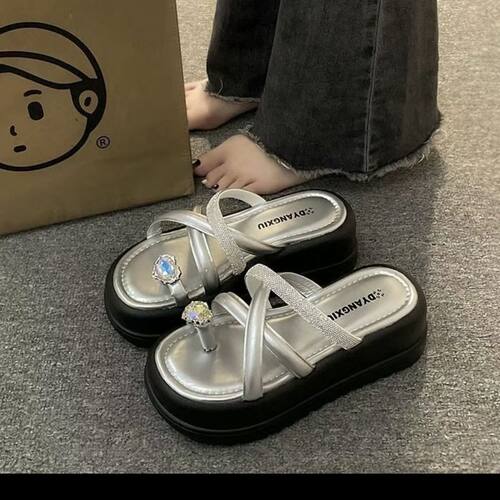 平底露趾一字拖鞋女鞋子夏季外穿年懒人舒适软底沙滩凉拖凉鞋厚底