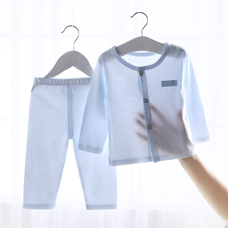 宝宝竹纤维睡衣套装婴儿夏季家居服超薄款分体内衣长袖空调服春秋