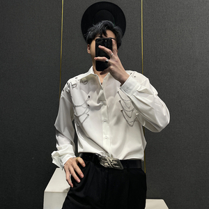 小众潮牌衬衫男春夏季新款痞帅韩版潮流宽松休闲衬衣时尚链条装饰