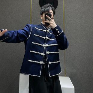 高级感重工高端珍珠立领外套男新中式 新品 垫肩夹克国风 秋季 鹿鹿