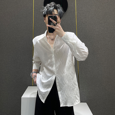 白色肌理感长袖衬衫男士高级感