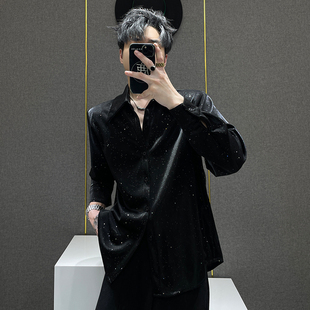 春夏季 鹿鹿 男士 衬衫 小众痞帅轻奢宽松烫金衬衣 高级感满天星长袖