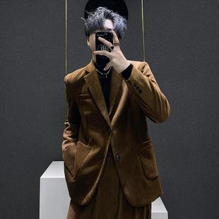 痞帅休闲西装 秋冬英伦风男装 外套潮 男士 高级感复古灯芯绒西服套装