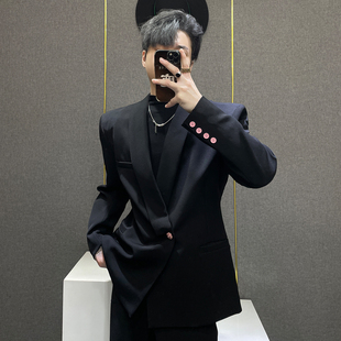 男高级感痞帅宽松西服两件套 套装 鹿鹿 轻奢风设计感收腰垫肩西装