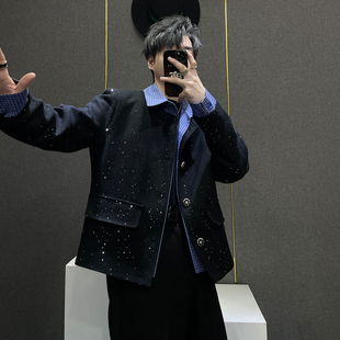 亮片垫肩假两件开衫 鹿鹿 新品 小香风外套男ins秋季 外套 双层设计款