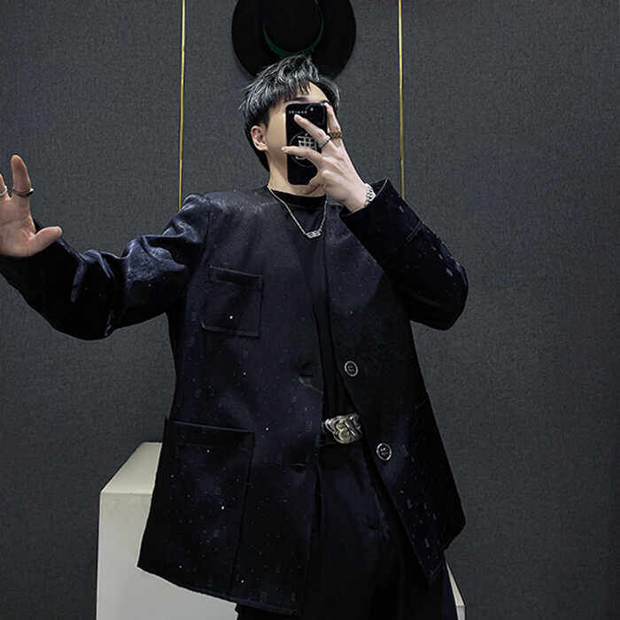 小众设计感烫钻垫肩西装男痞帅炸街发型师潮牌高级感西服外套上衣,男装,休闲西服,淘宝优惠券,粉丝福利购,淘宝优惠卷