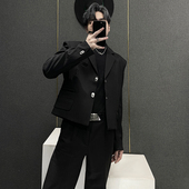 春秋季 小众垫肩短款 小西装 2025新款 外套男士 高级感休闲宽松西服男