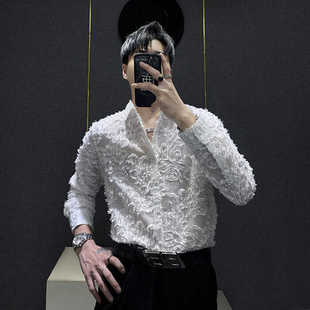 2024春秋新款 男士 韩版 潮流个性 衬衣 小众磨毛设计痞帅长袖 修身 衬衫