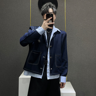 假两件拼接衬衫 新品 小香风外套男高级感轻奢垫肩短夹克 秋季 鹿鹿