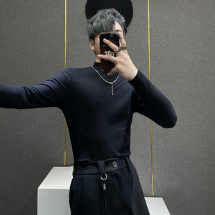 高级感百搭打底衫 鹿鹿 T恤男秋季 修身 潮牌内搭上衣 极简风黑色长袖