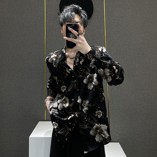 夏季 鹿鹿 男士 印花衬衫 痞帅休闲痞帅ins宽松小众设计冰丝衬衣 长袖