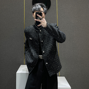 小众宽松时尚 鹿鹿 新品 秋季 垫肩夹克潮 高级感亮片小香风外套男士