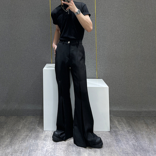 男 男潮牌痞帅宽松直筒长裤 鹿鹿 高级感分叉设计垂坠感微喇叭西裤