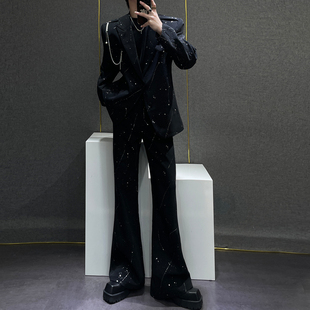 男高级痞帅宽松垫肩西服外套 套装 鹿鹿 小众设计感泼墨满天星西装