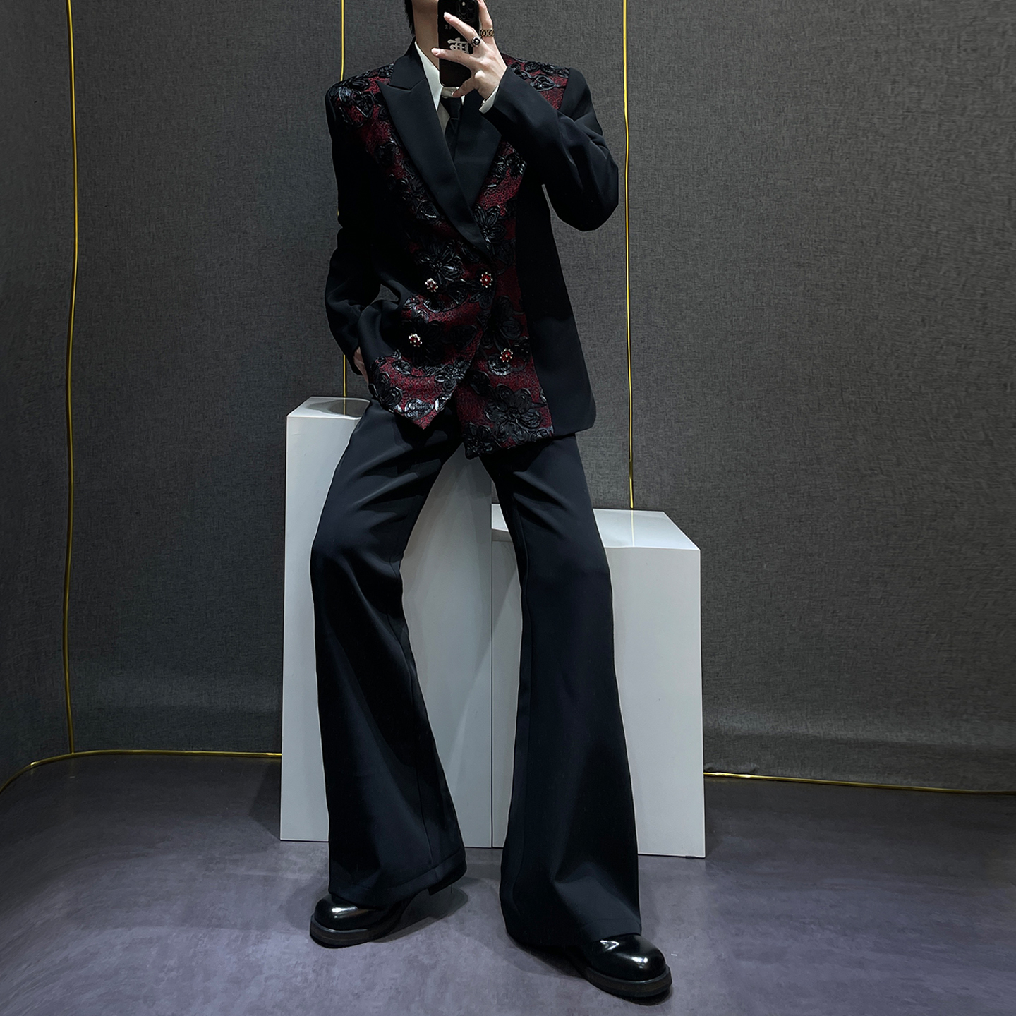 小众设计款绣花轻奢西服套装男士