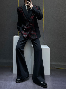 小众设计款绣花轻奢西服套装男士