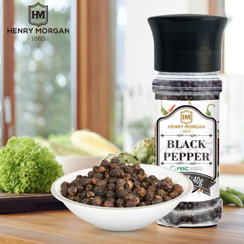 亨利摩根（Henry Morgan）进口 黑胡椒粒香辛料研磨瓶40g 胡椒碎
